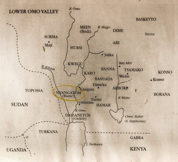 Map showing the location of the Hamer Tribe Ethiopia in the Omo Valley.